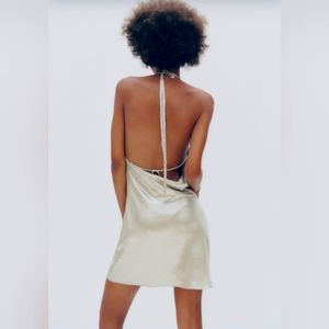 ZARA Metallic Drape Halter Mini-Dress - (Small) New!